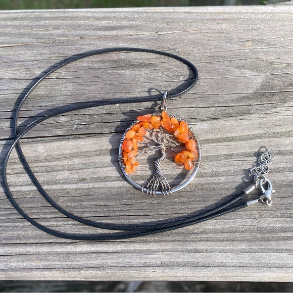 Tree of Life Necklace Genuine Carnelian sterling Silver wire wrap pendant - Picture 7 of 7